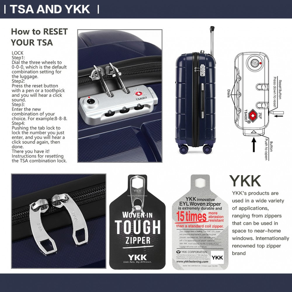 Kono K1997L Hard Shell Suitcase With TSA Lock