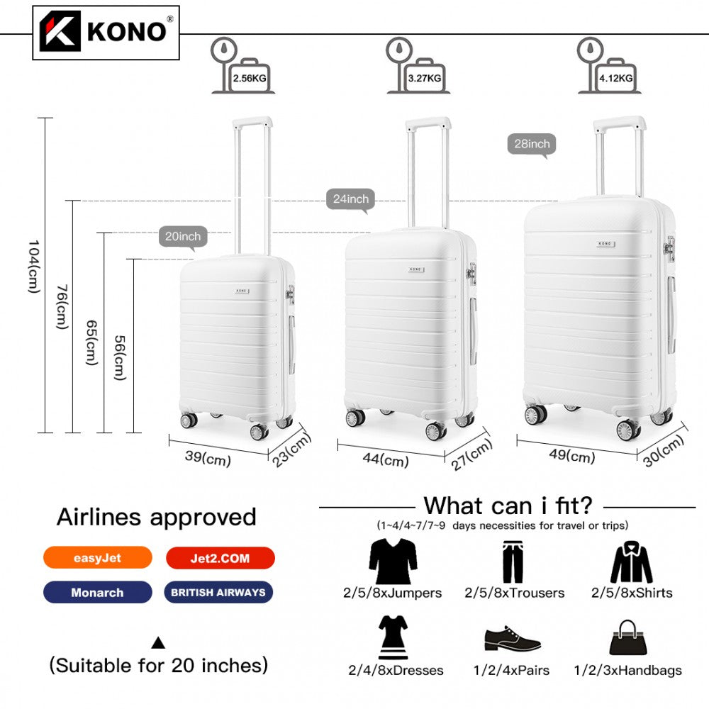 Kono Horizon 4 Wheel Hard Shell Suitcase with TSA Lock