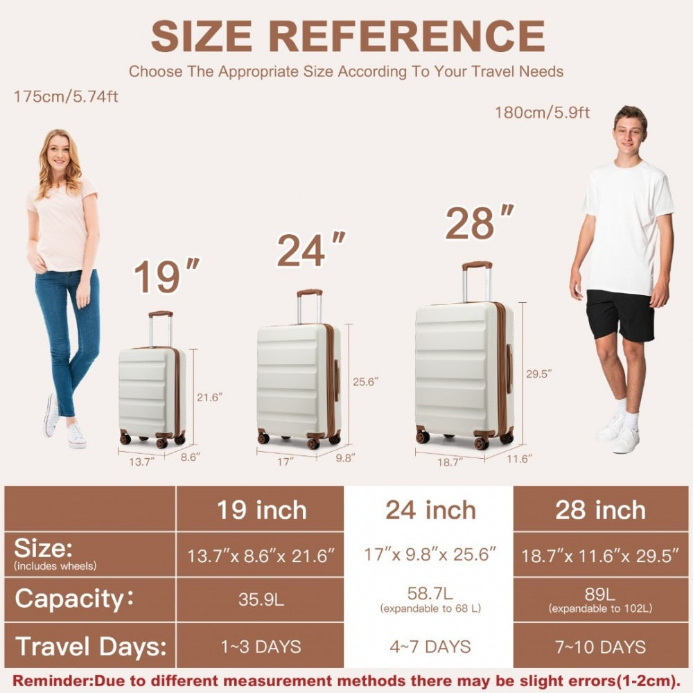 Kono Traveler 4 Wheel Lightweight Hard Shell Suitcase With TSA Lock