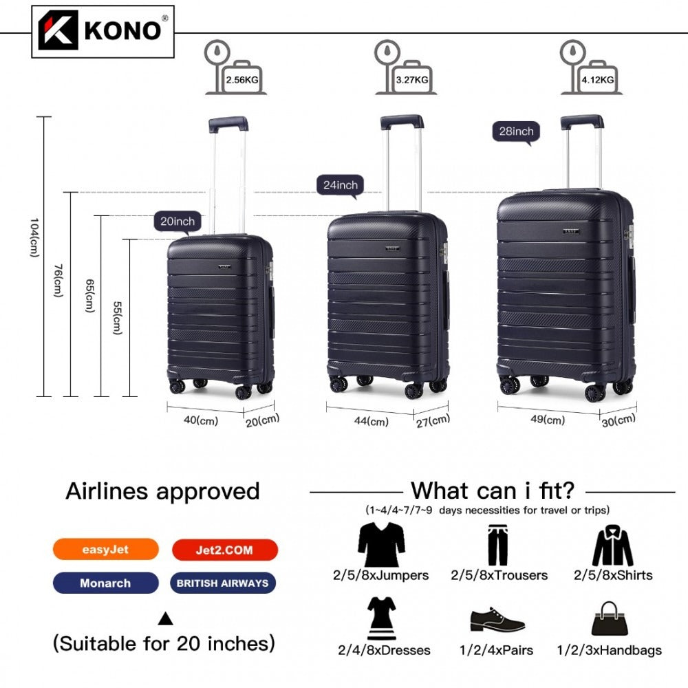 Kono Horizon 4 Wheel Hard Shell Suitcase with TSA Lock