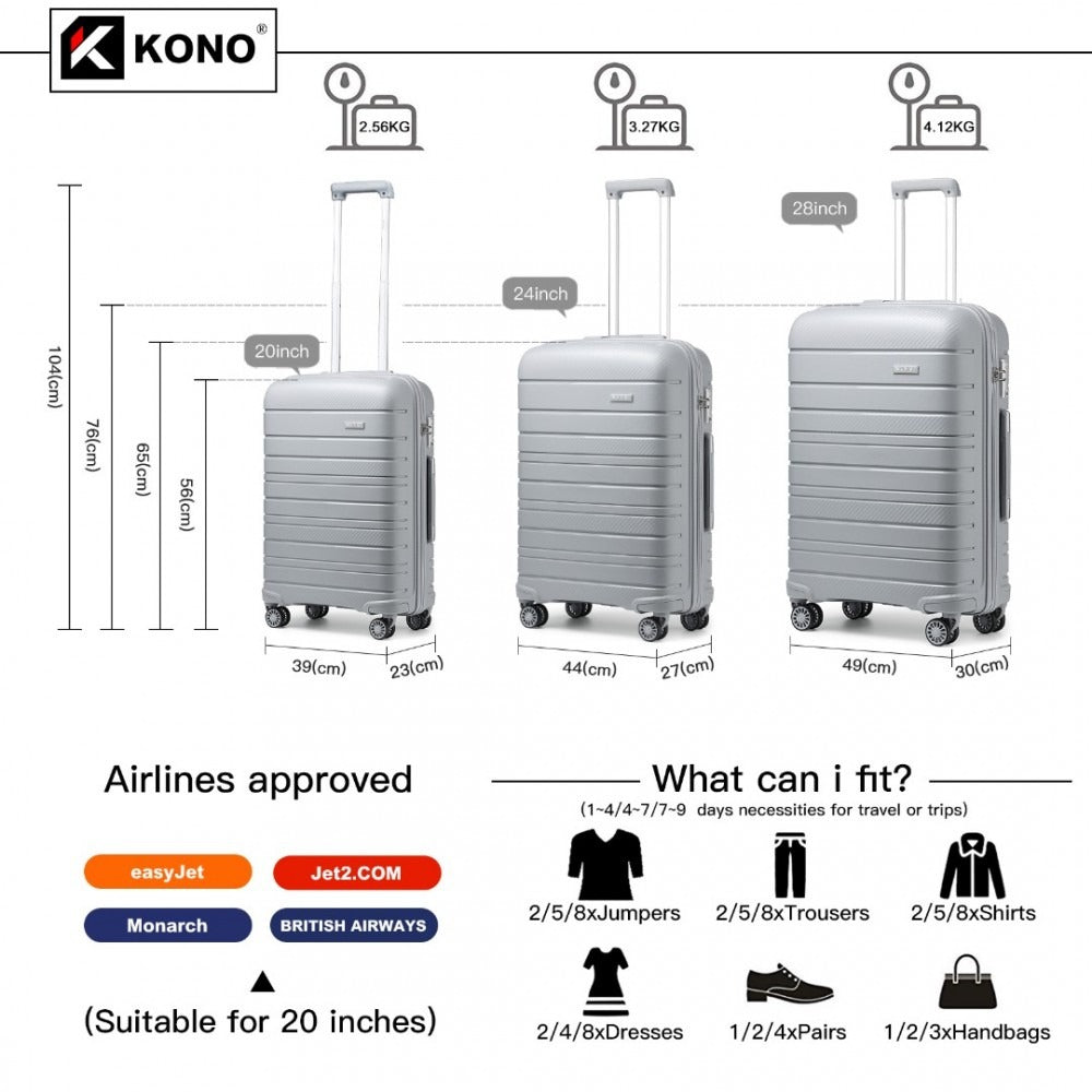 Kono Horizon 4 Wheel Hard Shell Suitcase with TSA Lock