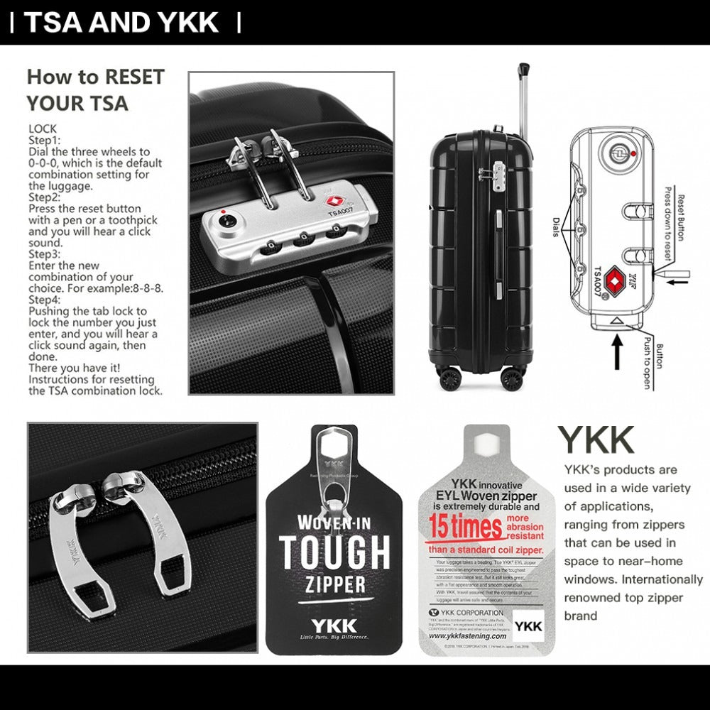 Kono K1997L Hard Shell Luggage With TSA Lock