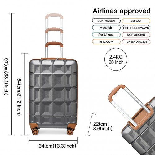 Kono K2292L Hard Shell Cabin Suitcase - 20 Inch