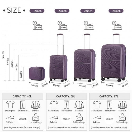 Kono K2393L Hard Shell 4 Piece Suitcase Set