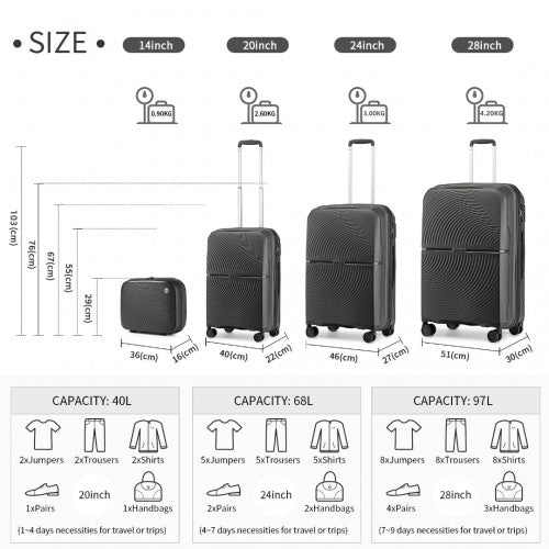 Kono K2393L Hard Shell 4 Piece Suitcase Set