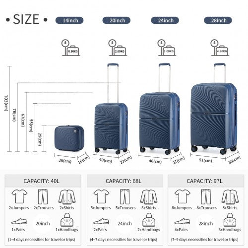Kono K2393L Hard Shell 4 Piece Suitcase Set
