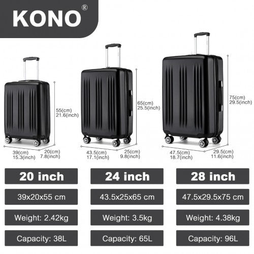 Kono KSK2483 Hard Shell 3 Piece Suitcase Set