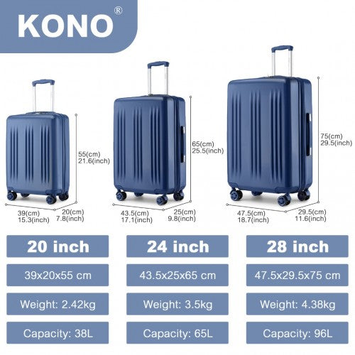 Kono KSK2483 Hard Shell 3 Piece Suitcase Set