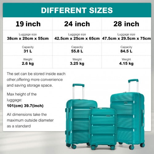 Kono KSK2492 Hard Shell 3 Piece Suitcase Set