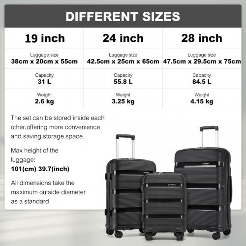 Kono KSK2492 Hard Shell 3 Piece Suitcase Set