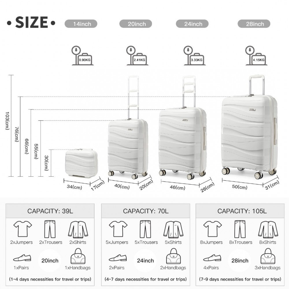 Kono K2094L Hard Shell 4 Piece Suitcase Set