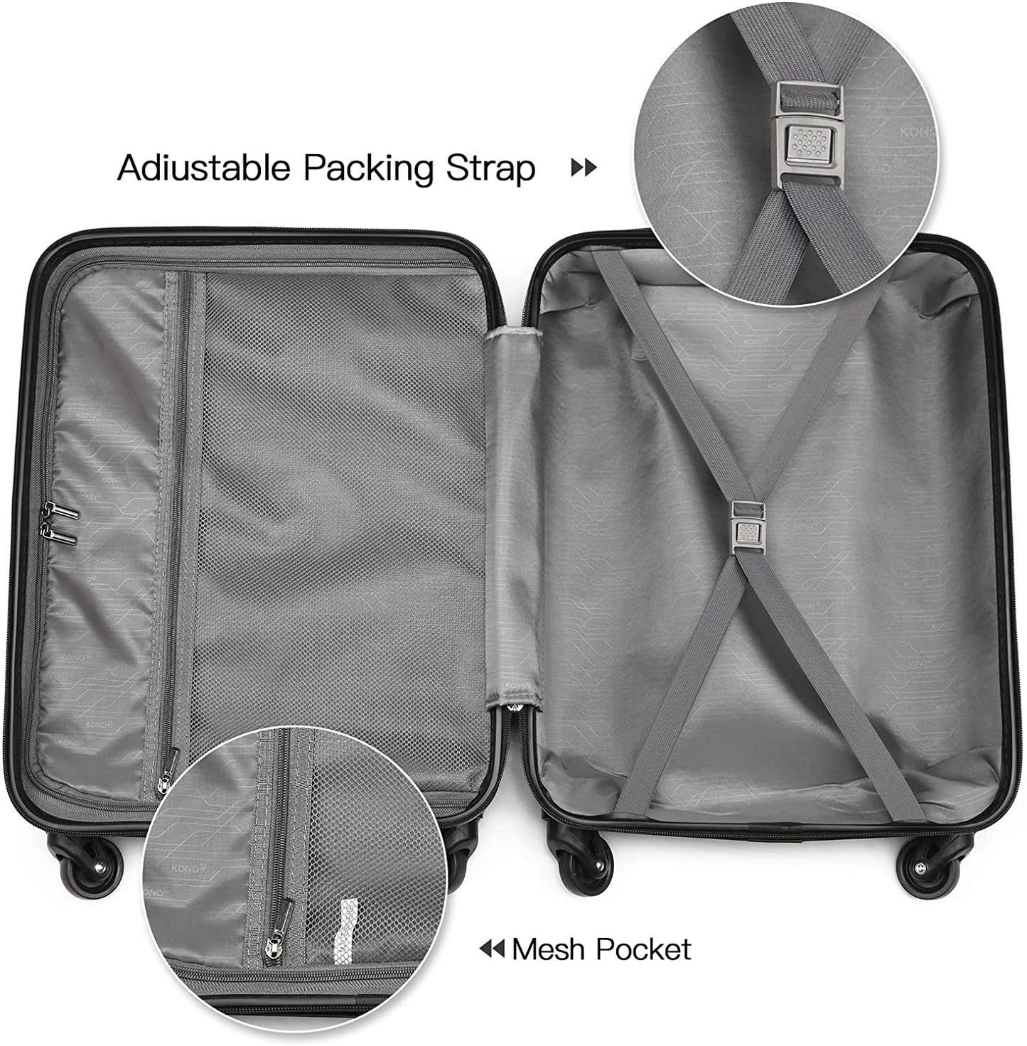 Kono K1991 ABS Hard Shell Suitcase With TSA Lock